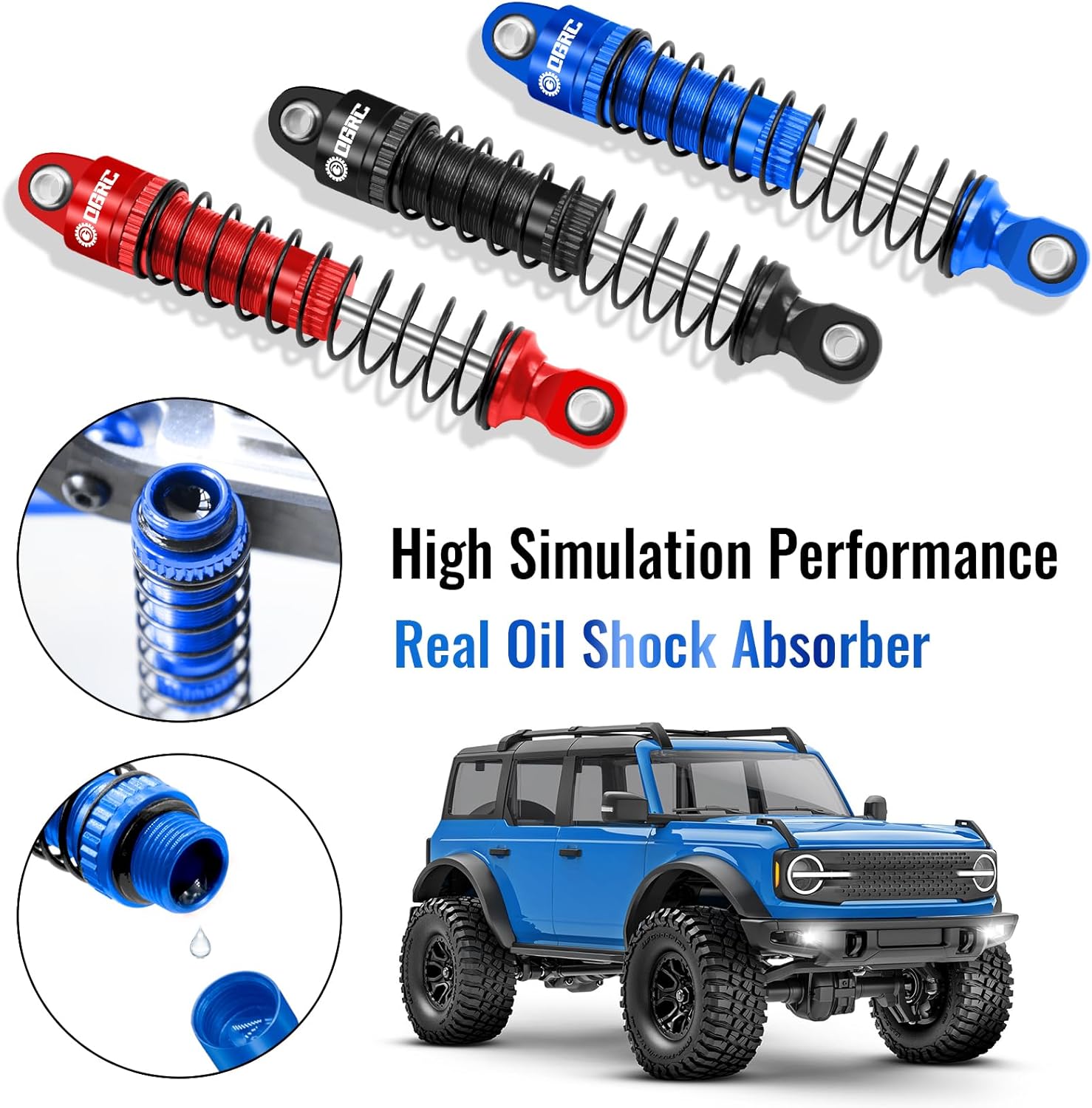 OGRC 59mm Shocks Absorber Oil Threaded Damper Threaded Shock Absorber for TRX4M 1/18 RC Crawler Upgrade Parts (Blue)