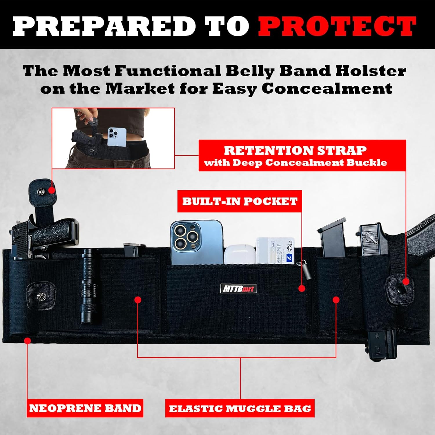 Concealed Carry Holster for 2 Guns - Belly Band Holster for Men, Women, Tactical Elastic Waistband Pistols Adjustable Belly Wrap, IWB OWB Magazine Pouch Fits - Image 3