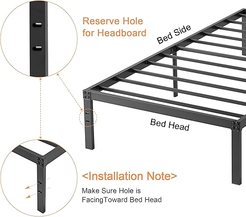 Miniatura 96 de Base de cama Vecelo, de 14 pulgadas, listones de acero resistente Plataforma metálica B,Plataforma plegable,Negro Metálico
