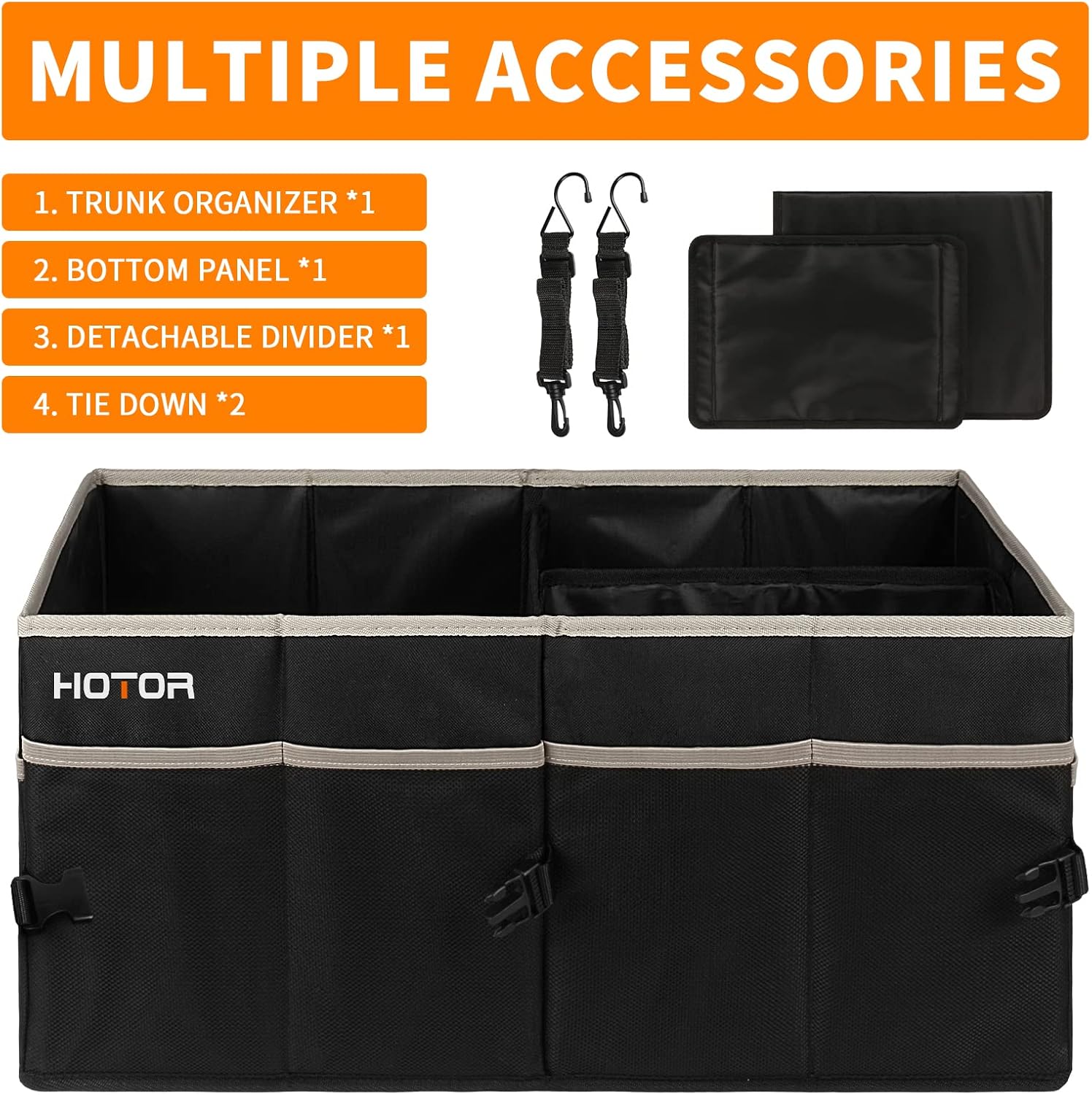 HOTOR Trunk Organizer 22 x 13 x 11 Inches, Car Organizer with Multi Compartments, Collapsible Trunk Storage Organizer Adjustable Straps for Any Car, Sedan & SUV : Automotive
