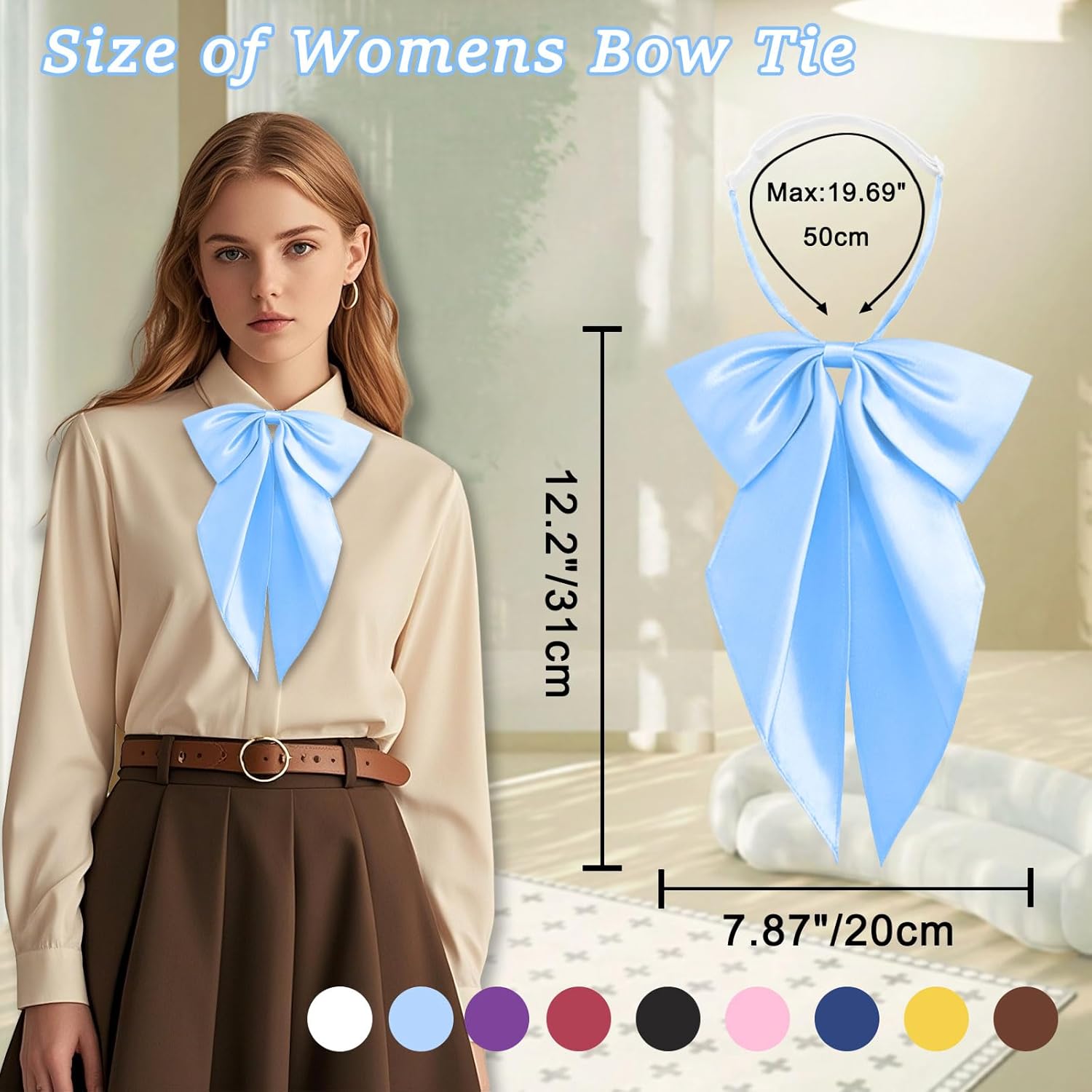 Satin Bow Ties for Women Men, Adjustable Big Womens Bowtie Pre-tied Large Bowties Cosplay Party Date Casual - Image 3