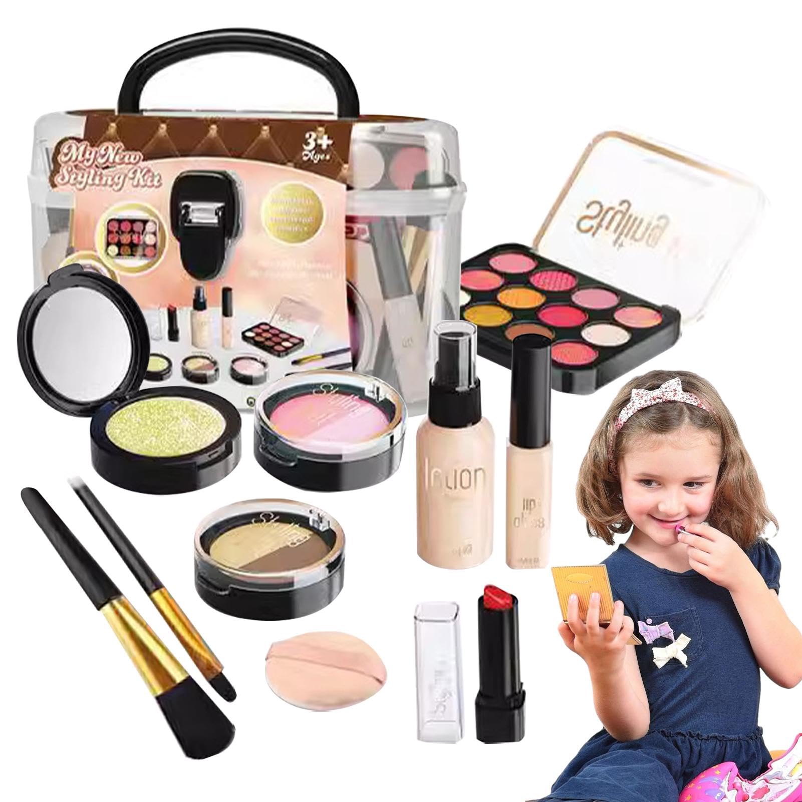 Kids Beauty Set - Little Girls Makeup Kit, Washable Safe Little Girl Real Cosmetic Set | Complete Makeup Kit Kids Feature Safe Washable Formulas, Real Cosmetic Tools Perfect for Creative Play Learning