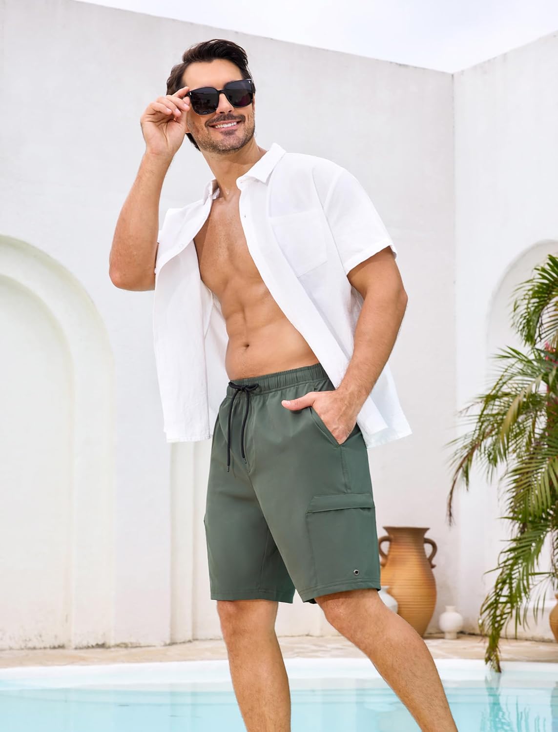 SILKWORLD Mens Swim Trunks with Compression Liner 9" Cargo Pockets Swimsuit Quick Dry Athletic Bathing Suits for Pool Beach - Image 4