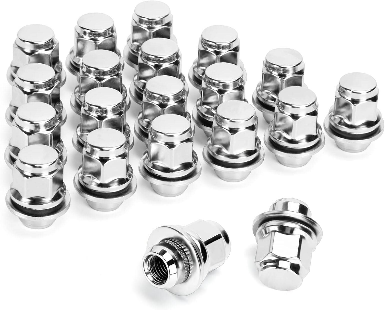 Dynofit 12mmx1.5 Wheel Lug Nuts OEM, 20x Chrome M12x1.5 Lug Nut, Mag Seat, Closed End Lugnuts Set with Washer for Most 5 Lug 4 Lug Factory(Stock) Wheels