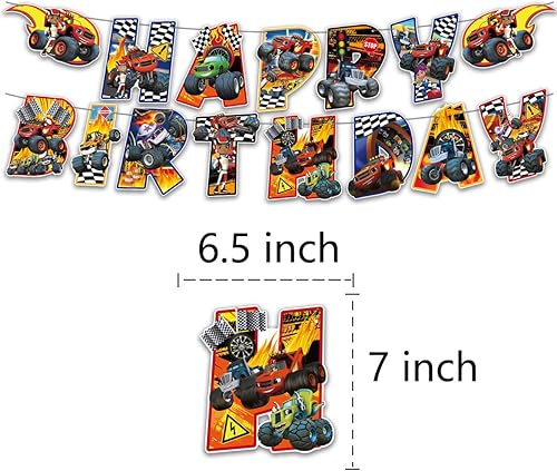 Miniatura 2 de Suministros de fiesta de cumpleaños para blaze Incluye pancarta de feliz cumpleaños inspirada en el fuego, fondo, decoración de pastel, 24 adornos