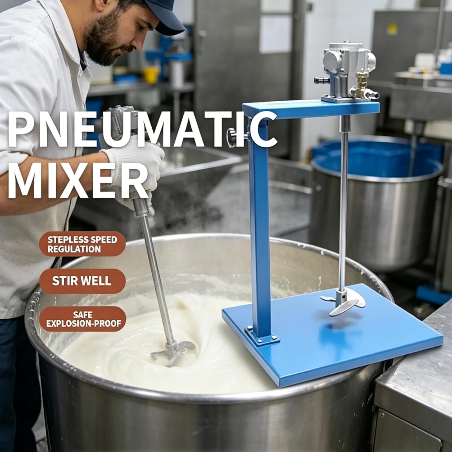 Mezclador de pintura neumático con eje de acero inoxidable, velocidad ajustable, soporte de elevación manual para tanques de 5 galones, agitador de líquido alimentado por aire, operación simple