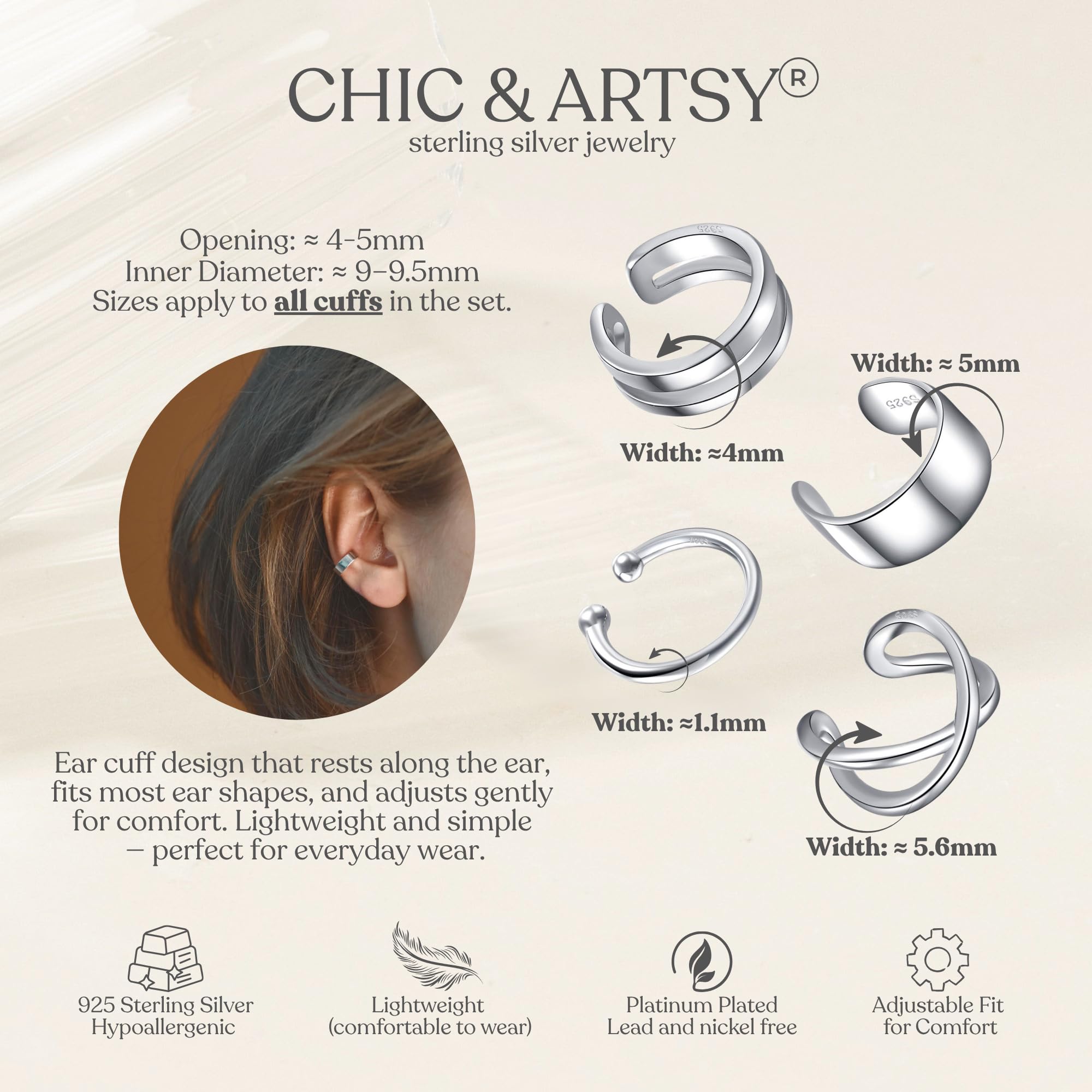 CHIC & ARTSY Orecchini Ear Cuff Orecchini in argento Cuff Wrap Orecchini con cartilagine Piccoli orecchini a clip non forati Gioielli per donne