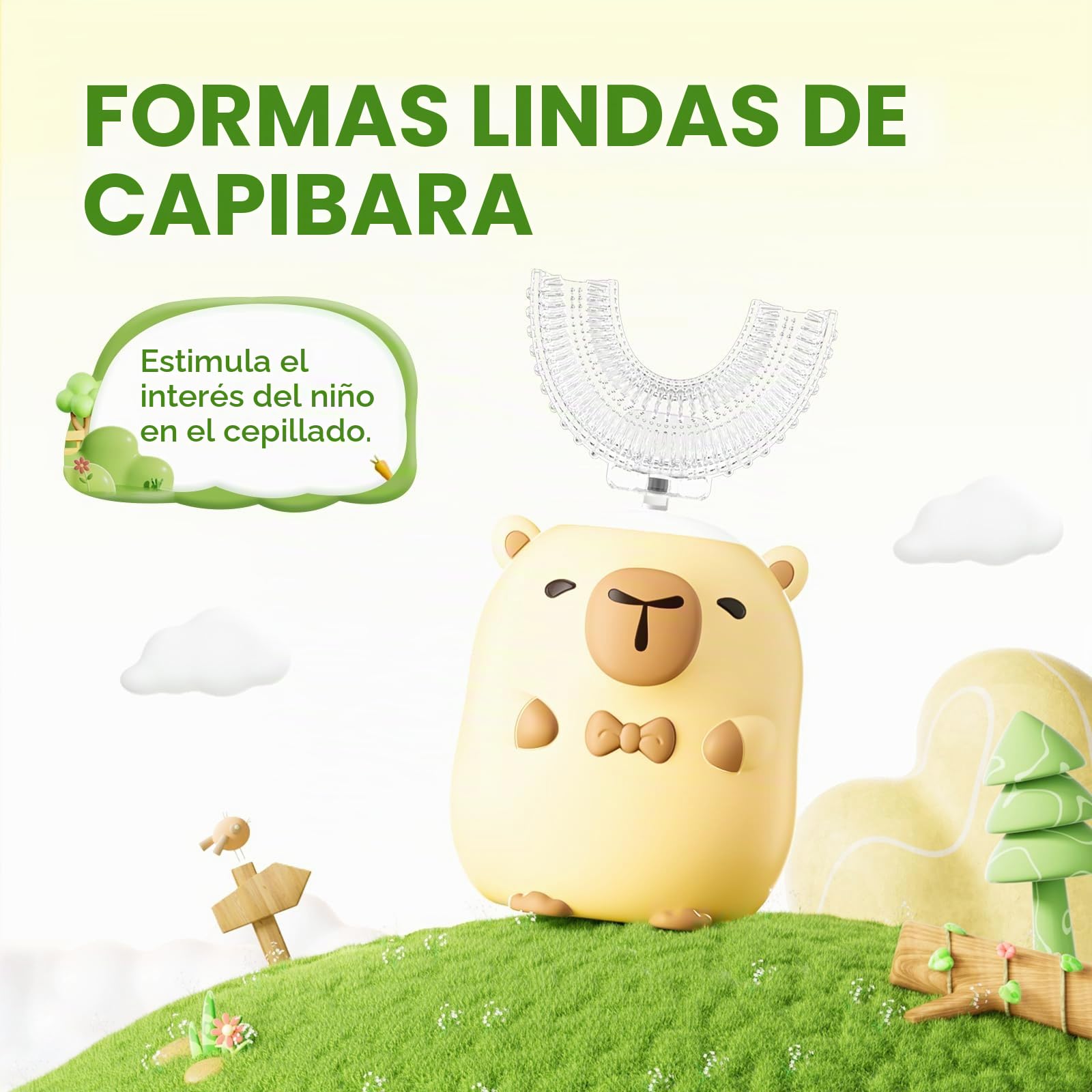 Cepillo de dientes eléctrico para niños en forma de U, con 6 cabezales de cepillo, limpieza de boca completa, cepillo de dientes automático sónico para niños pequeños con IPX7 impermeable