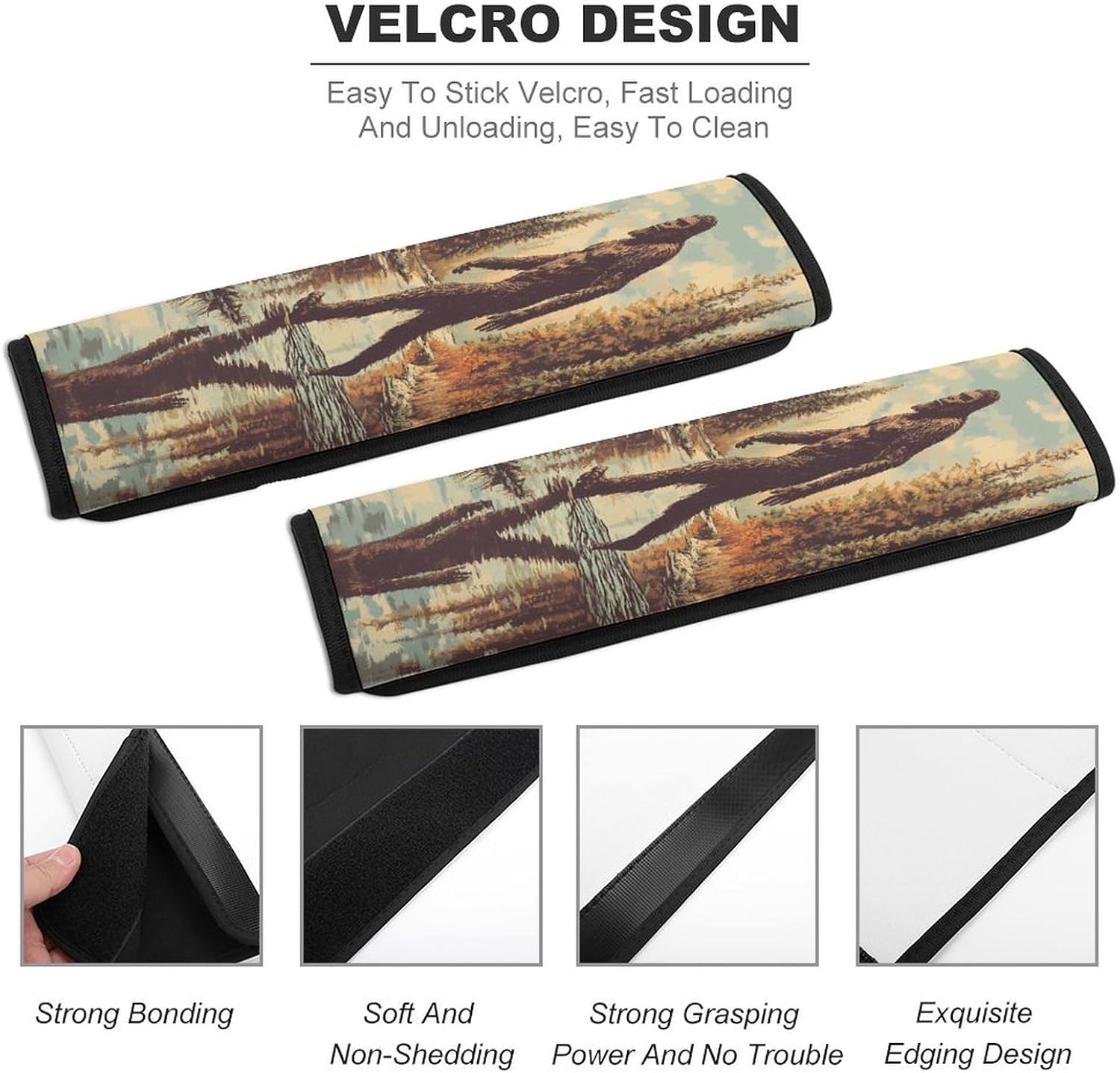 Bigfoot Sasquatch Walking Car Seat Strap Covers Soft Seat Strap Shoulder Pads Seatbelt Covers for All Car Seats 2PCS