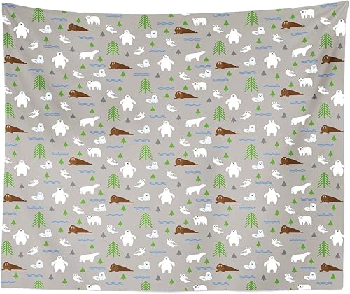 Miniatura 1 de Lunarable Forest Tapestry King Size, Polar Bear Animals with Owl Walrus Arctic Fox Spruce Tree Camp North Pattern, Wall Hanging Bedspread Bed Cover