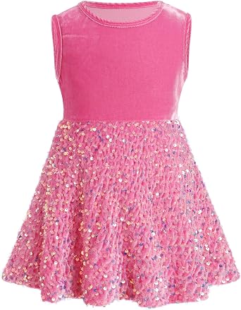 IDOPIP Sequin Velvet Dress for Baby Girls Toddler First Christmas Birthday Party Dresses Princess Pageant Fall Winter Clothes
