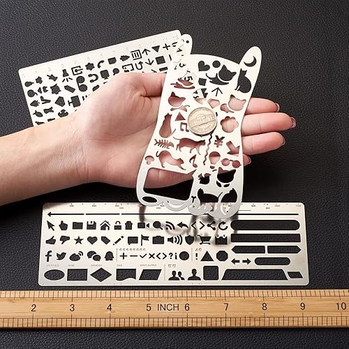 Miniatura 5 de KISSITTY Juego de plantillas de dibujo de plástico y acero inoxidable, plantillas de pintura reutilizables, marcapáginas, plantillas de diario de