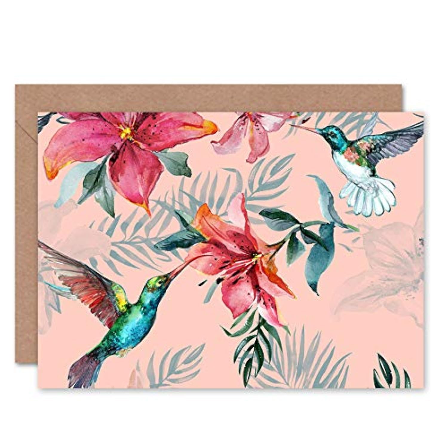 Wee Blue Coo Hummingbirds And Lilies Greeting Card With Envelope Inside Premium Quality