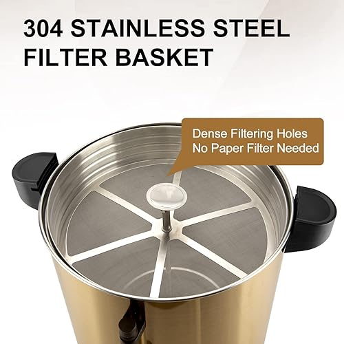 Miniatura 3 de Urna de café de acero inoxidable de grado comercial, 80 tazas, 12 L, cafetera grande de doble pared con percolador, dispensador de agua caliente