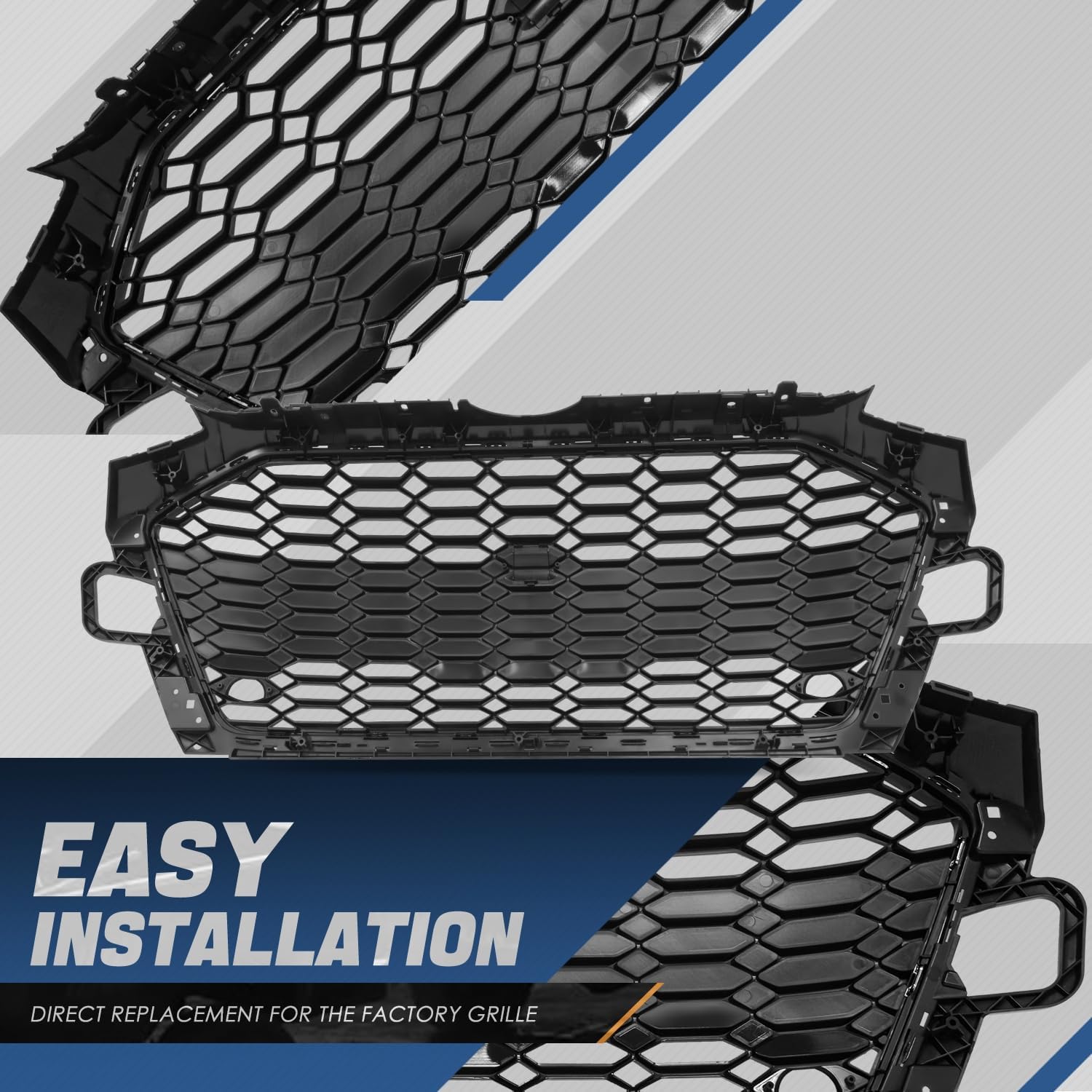 Auto Dynasty RS4 Style Front Grille Grill Assembly Compatible with 2020-2022 Audi A4 Quattro S4, with Parking Sensor Holes, Glossy Black/Chrome Trim