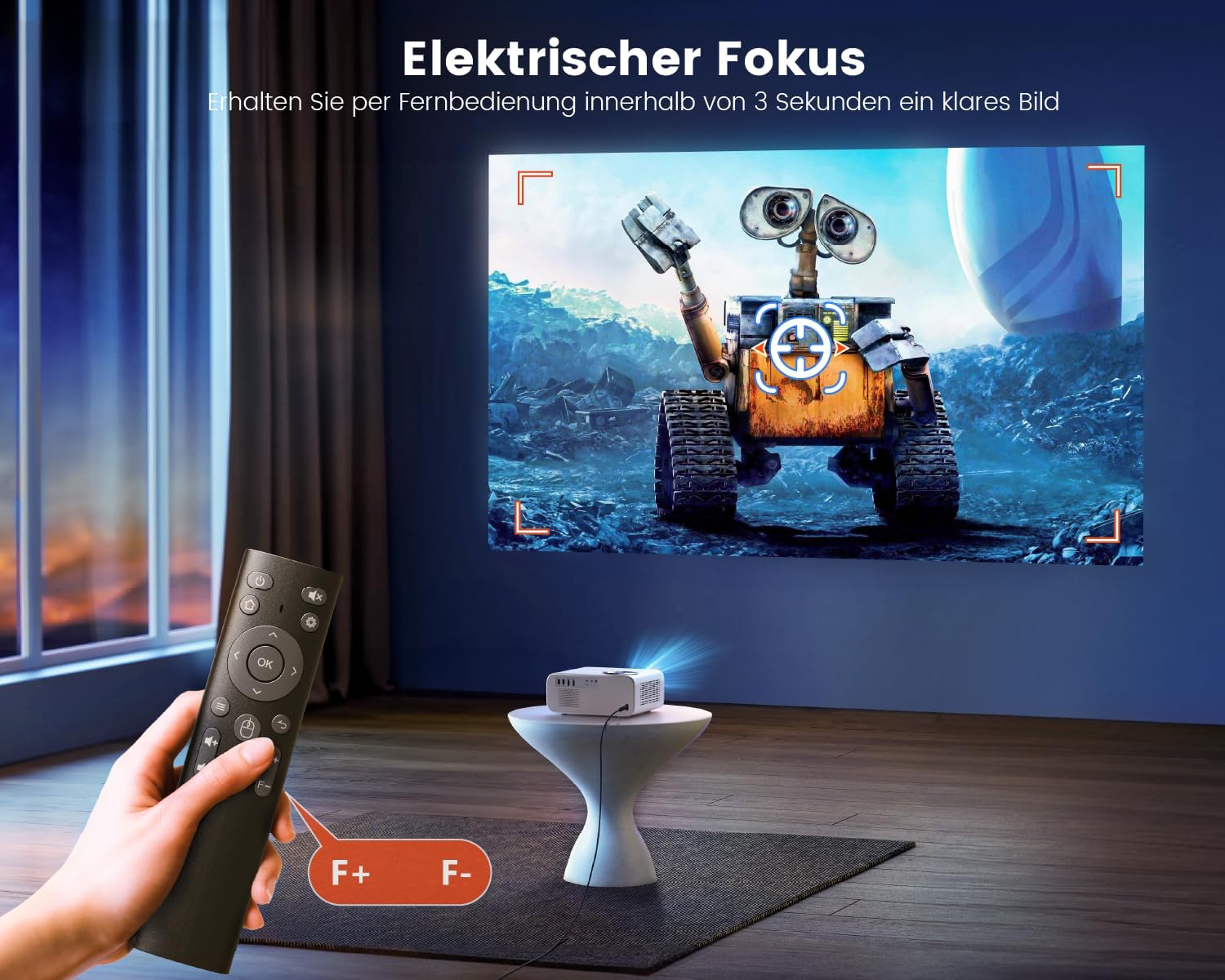 Proiettore Andriod TV: 25000 lumen nativo 1080P Full HD 4K supporta la correzione trapezoidale auto, messa a fuoco elettrica, zoidale, WiFi, Bluetooth, videoproiettore, home cinema, all'aperto con