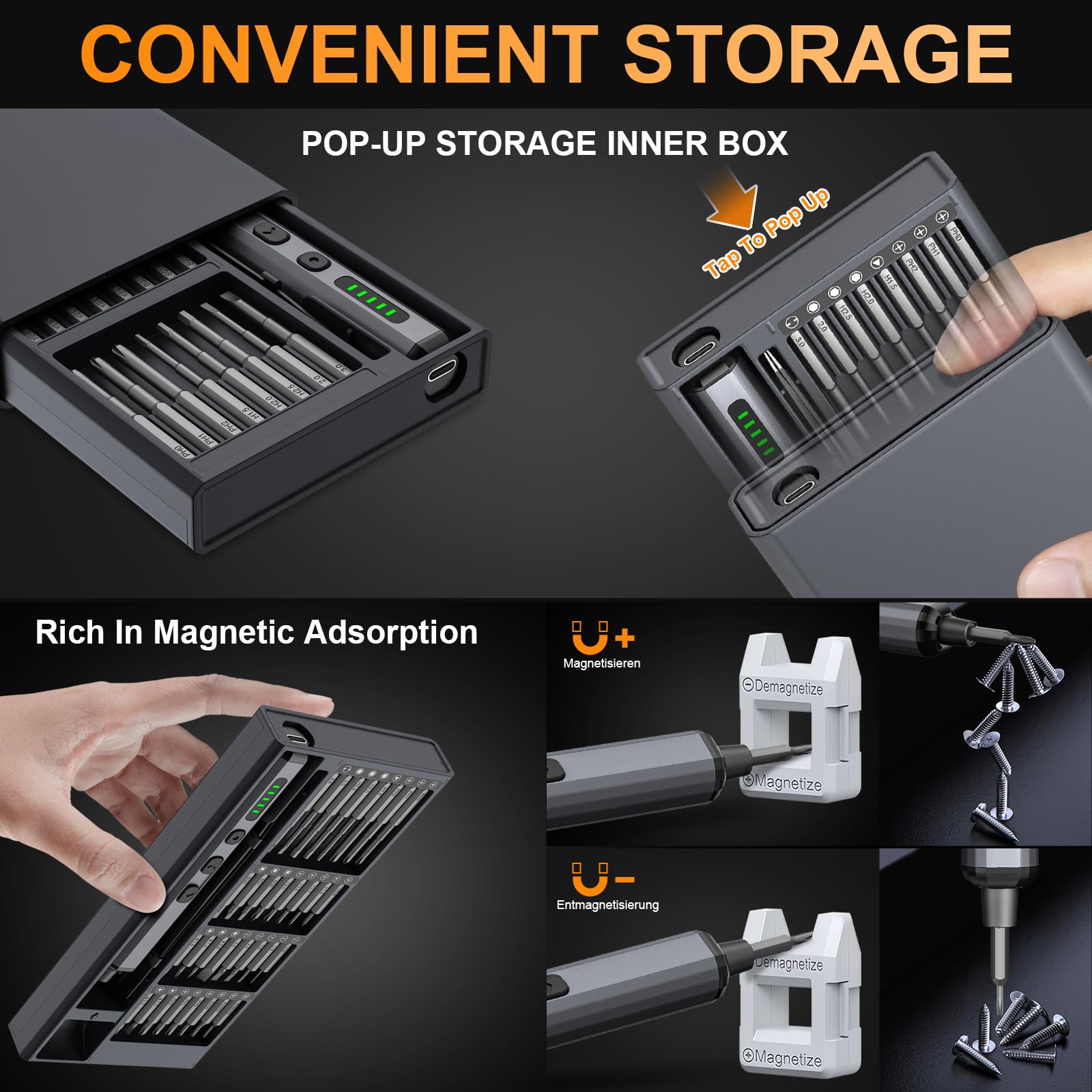 Mini destornillador eléctrico, juego de destornilladores de precisión de 3,7 V, destornillador inalámbrico, recargable, 72 en 1, kit de herramientas técnicas de reparación de brocas magnéticas para