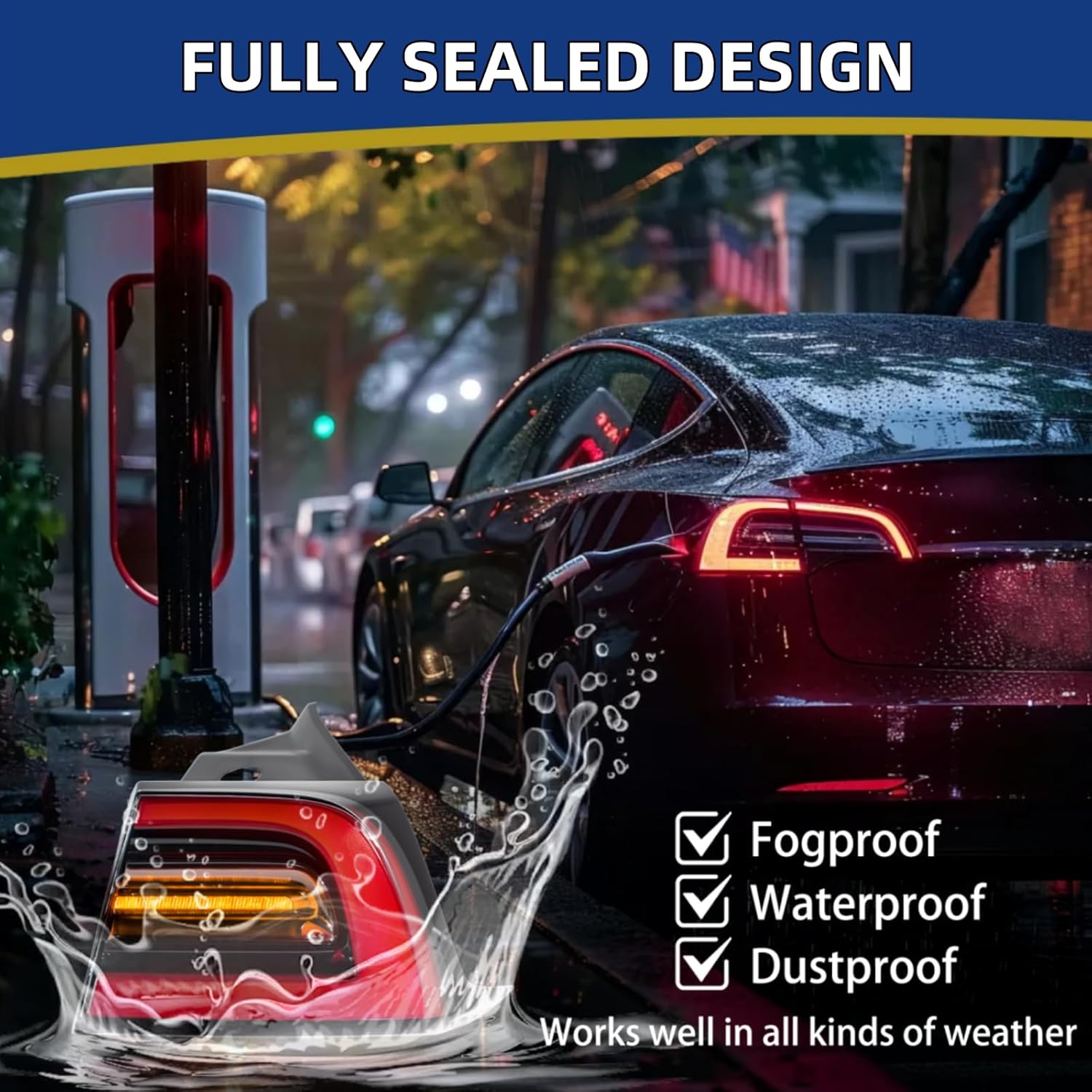 4-PIN LED Tail Light Assembly Compatible with Tesla Model 3 2021-2023& Model Y 2020-2024, Waterproof Amber Signal Light, Right Side Outer Direct Fit Replacement Lamp(Part#1502087-00-D)