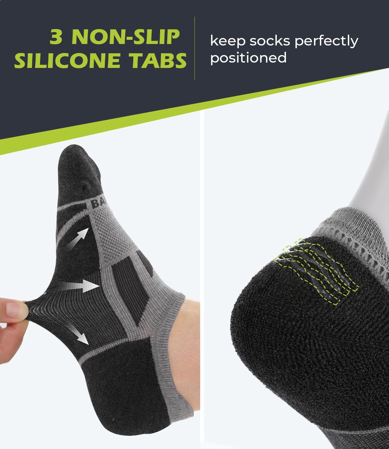 BAMBOO COOL Unsichtbare Herren-Socken, niedrig geschnitten, atmungsaktiv, feuchtigkeitsableitend, rutschfest, für Laufen, Workout, Freizeit, 6 Packungen