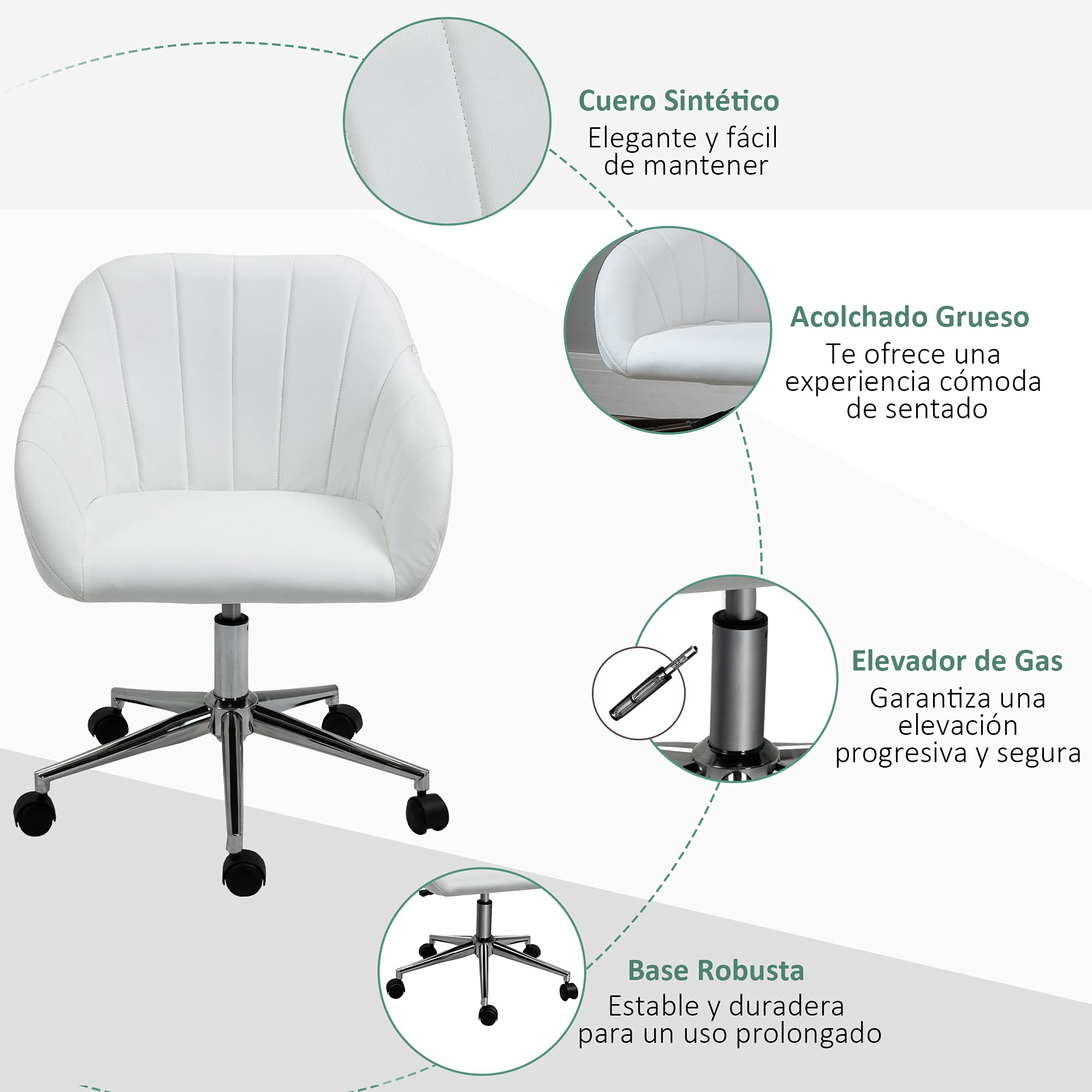 Vinsetto Silla de Oficina Ergonómica Silla Escritorio 60x59x79-89 cm Blanco