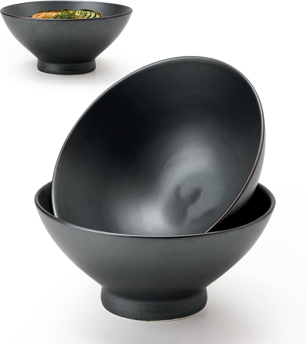 Ceramic Japanese Ramen Bowl Set, 8 Inch Large Noodle Bowl Set of 2, Dishwasher Safe for Asian Pho Udon Soba Noodle, Salad Pasta, Deep Soup Bowls, Black Reactive Metallic Color