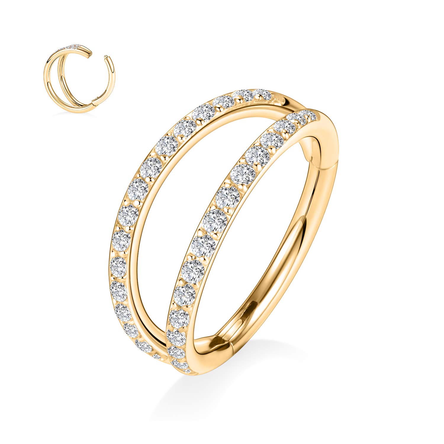 GAGABODY Conch Piercing Double Open Stack with CZ 16 Gauge Hoop Earrings 18g Septum Jewelry 20g Septum Ring Daith Earrings 316L Surgical Steel Lip