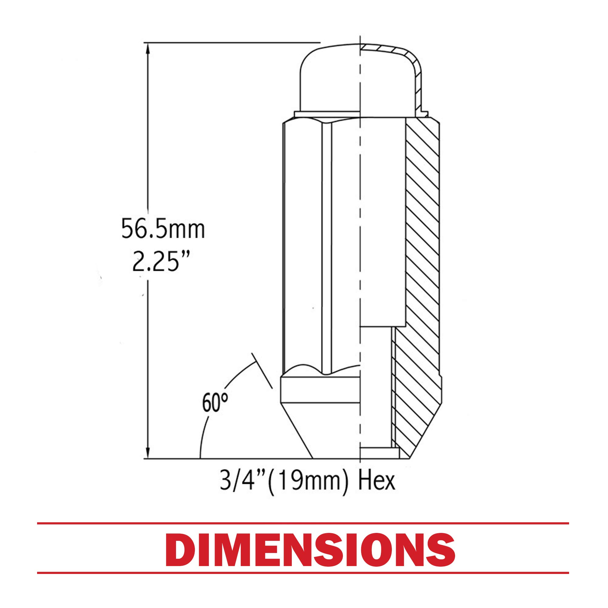 Wheel Accessories Parts Install Kit 14x2 Aftermarket Lug Nuts Black Set of 32 Bulge Acorn 2.25 Long 19mm(3/4