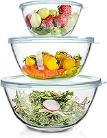 WhiteRhino Glass Mixing Bowls with Airtight Lids Set (1.1QT, 2.7QT, 4.5QT) - Nesting, Heat-Resistant, Dishwasher Safe for Baking, Salads & Storage