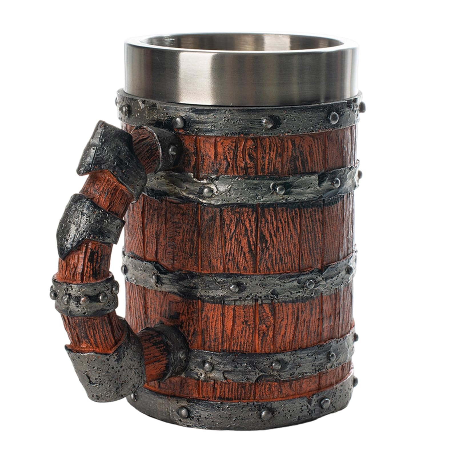 Qusinfc Barrels Shape Drinking Cup Stainless Steel Lined Resin Mug with Handle Drinkware for Cocktails Double Walled Brewery Fashion Cup