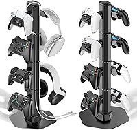 Vista 1 de Controller & Headset Holder Stand for Desk, with Charger Cable Organizer Headphone Stand for PS5/ Xbox/ PS4/ Switch, Metal Base Controller Hanger
