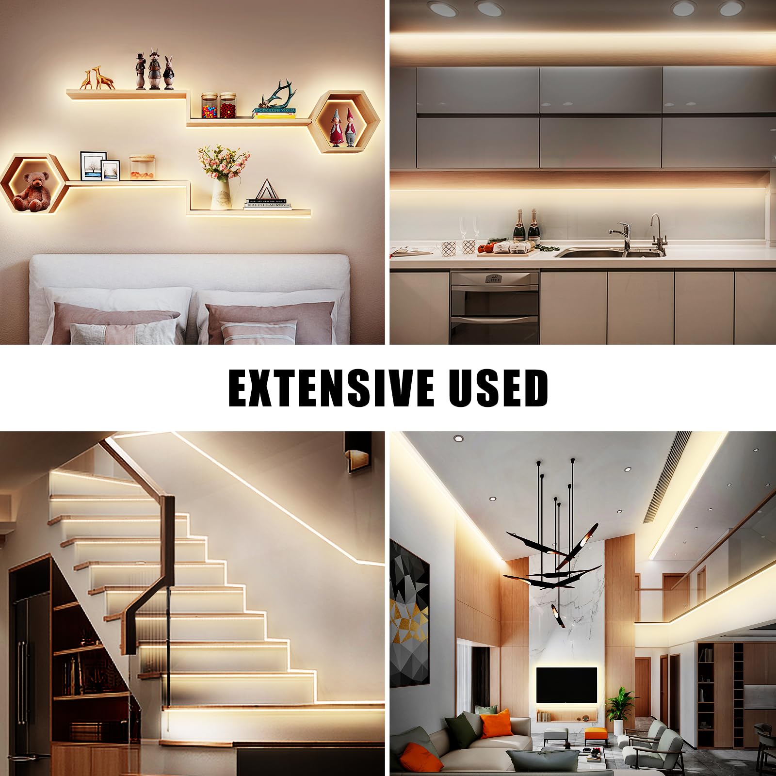 Tatazone Striscia LED COB bianca Max con telecomando RF, 5 m 3000 K CRI93+ dimmerabile bianco caldo COB Light Strip, adesivo per interni COB luci a LED per soggiorno, scaffale, armadio