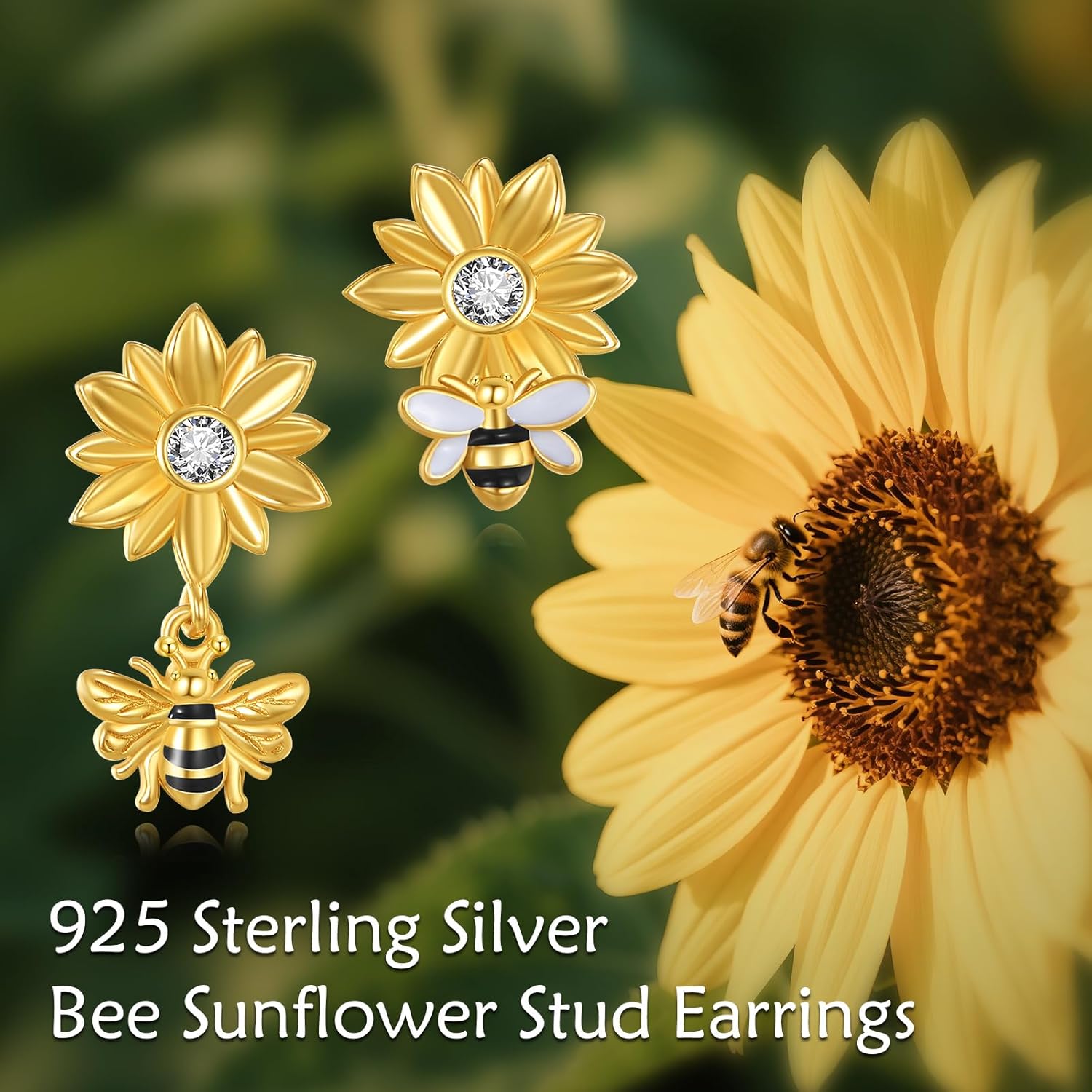 Bee Earrings for Women 925 Sterling Silver Sunflower Bee Stud Earrings 18K Gold Plated Bee Jewelry for Women - Image 6