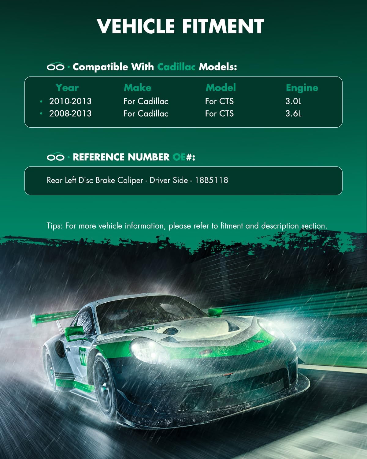 SCITOO Rear Left Brake Caliper With Bracket 18B5118 Compatible For Cadillac For CTS 2008-2013