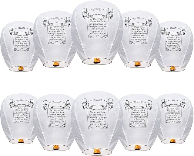 Chinese Sky Lanterns -10 Pack No Assembly Required, Biodegradable Environmentally Friendly Beautiful for Special Occasions, Weddings, Chinese Festival, Memorials Etc.