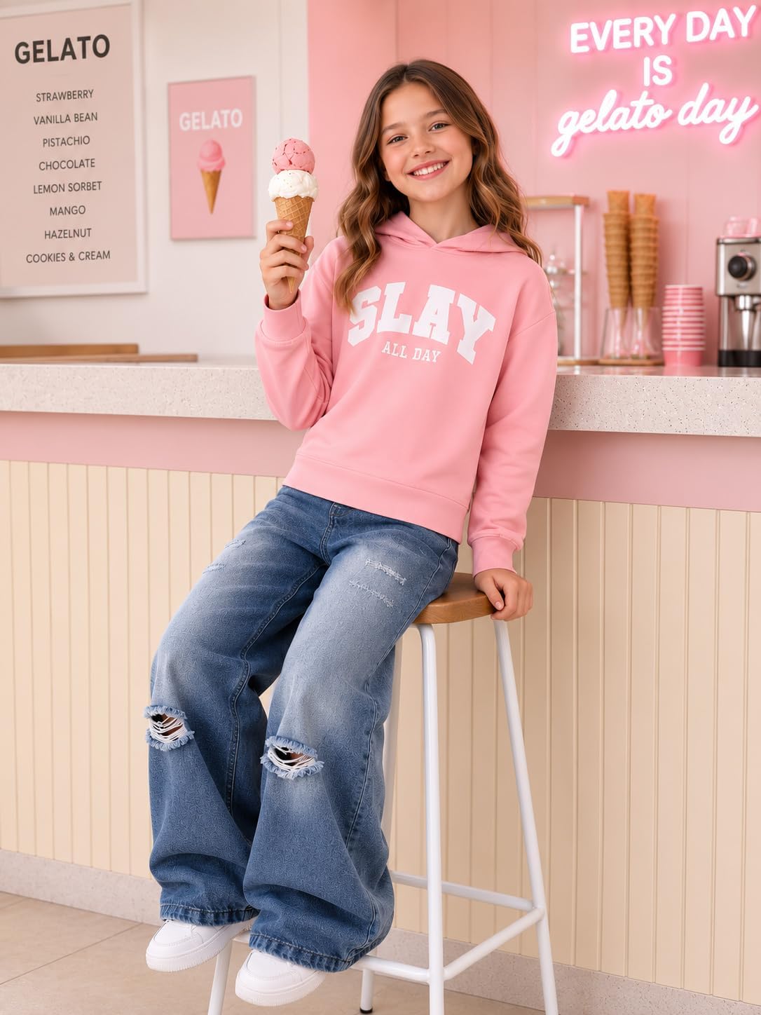 Tween Girls Clothes 2 Piece Outfits Hoodie Sweatshirt & Wide-Leg Jeans Pants Fall Winter Clothing Set image 4