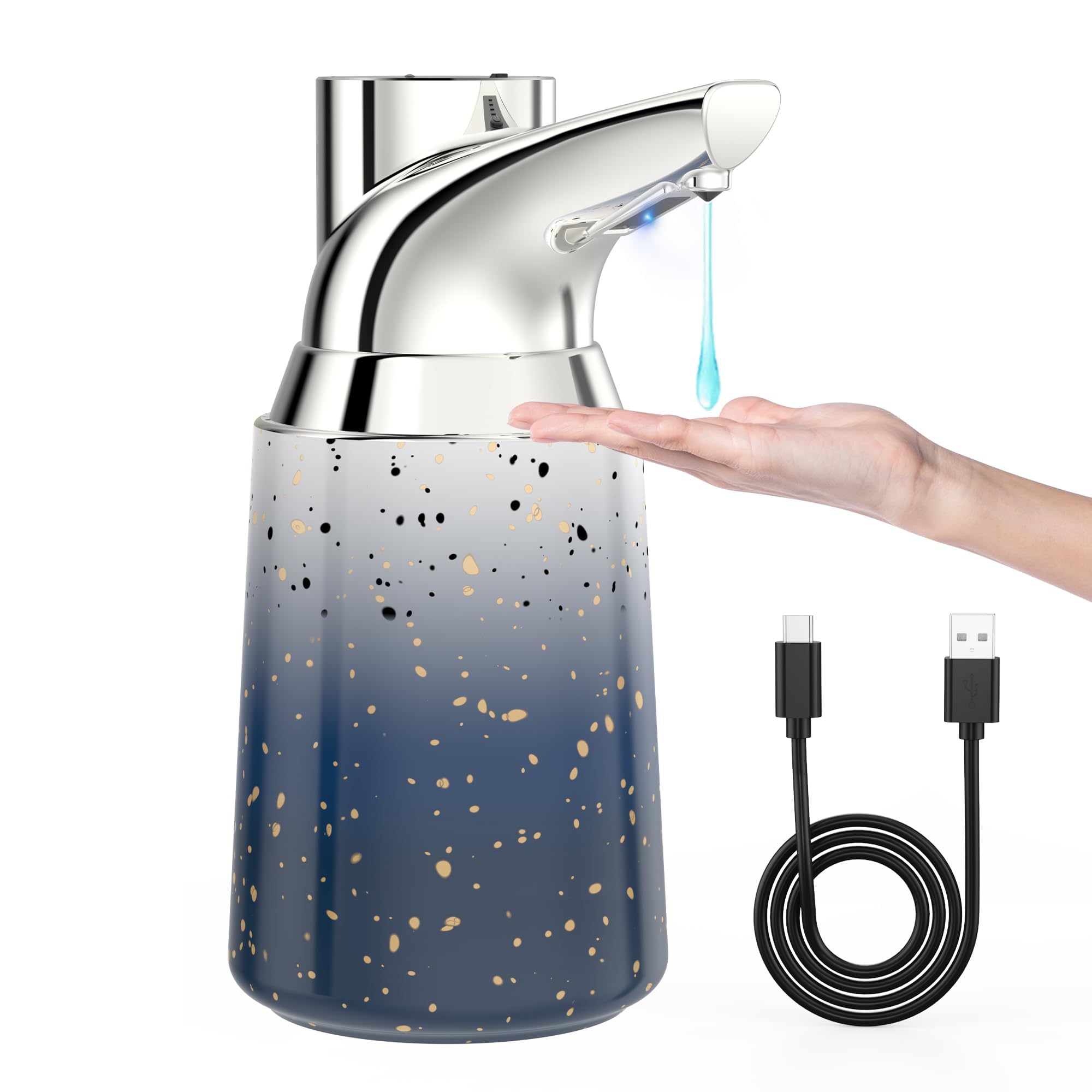 Dispenser di sapone automatico, con 4 livelli regolabili, erogatore di sapone elettrico senza contatto a batteria da 300 ml, con sensore, impermeabile IPX6, per bagno, cucina