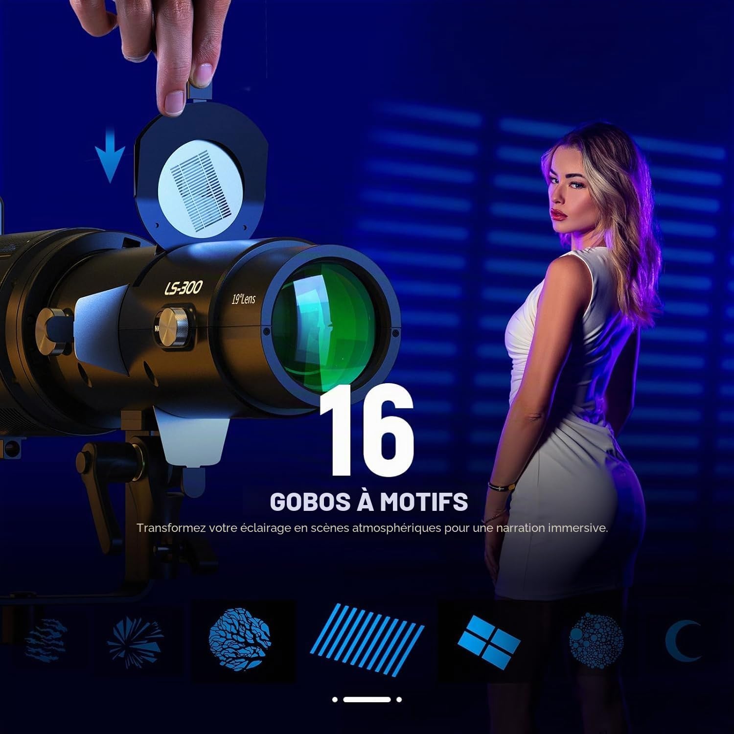 NEEWER LS-300 Spot Optique Snoot pour 300W Bowens Mount LED Vidéo Lumières &16x GOBO 19° lentille de Projection 98% Transmission de Lumière Forme Géométrique pour Photographie Créative & Éclairage