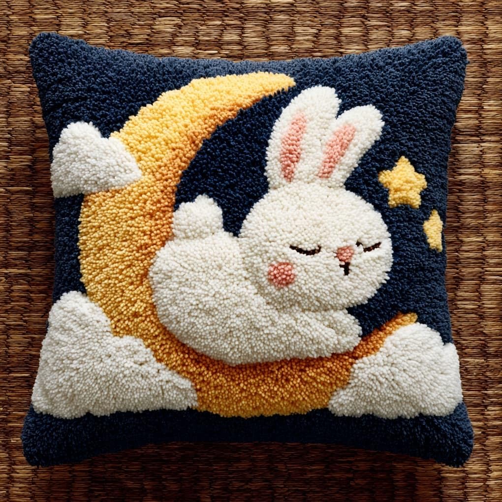 WallustrioaW Latch Hook Kits Pillow Printed Cushion,Rabbit on the Moon