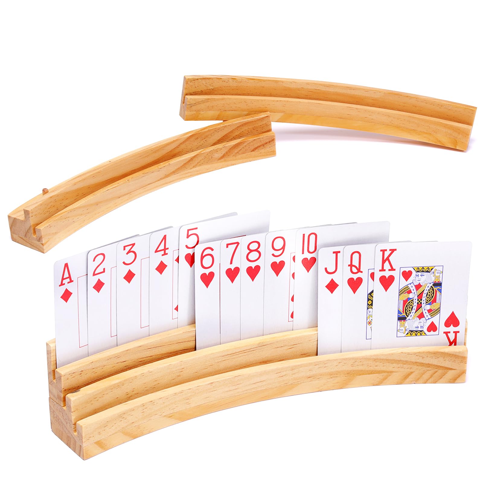 JFMkaer Curved Card Holders for Playing Cards 2PCS - Extra Long Wooden Holder With Curved & Splicing Design for Adults, Seniors, Kids