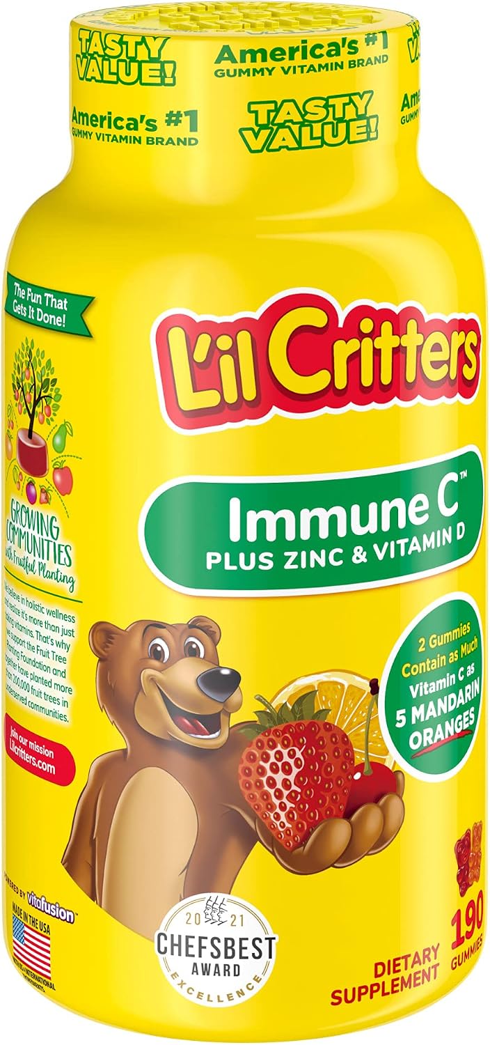 L'il Critters Kids Immune C Gummy Supplement with Vitamin C, Zinc and Vitamin D3 for Immune Support