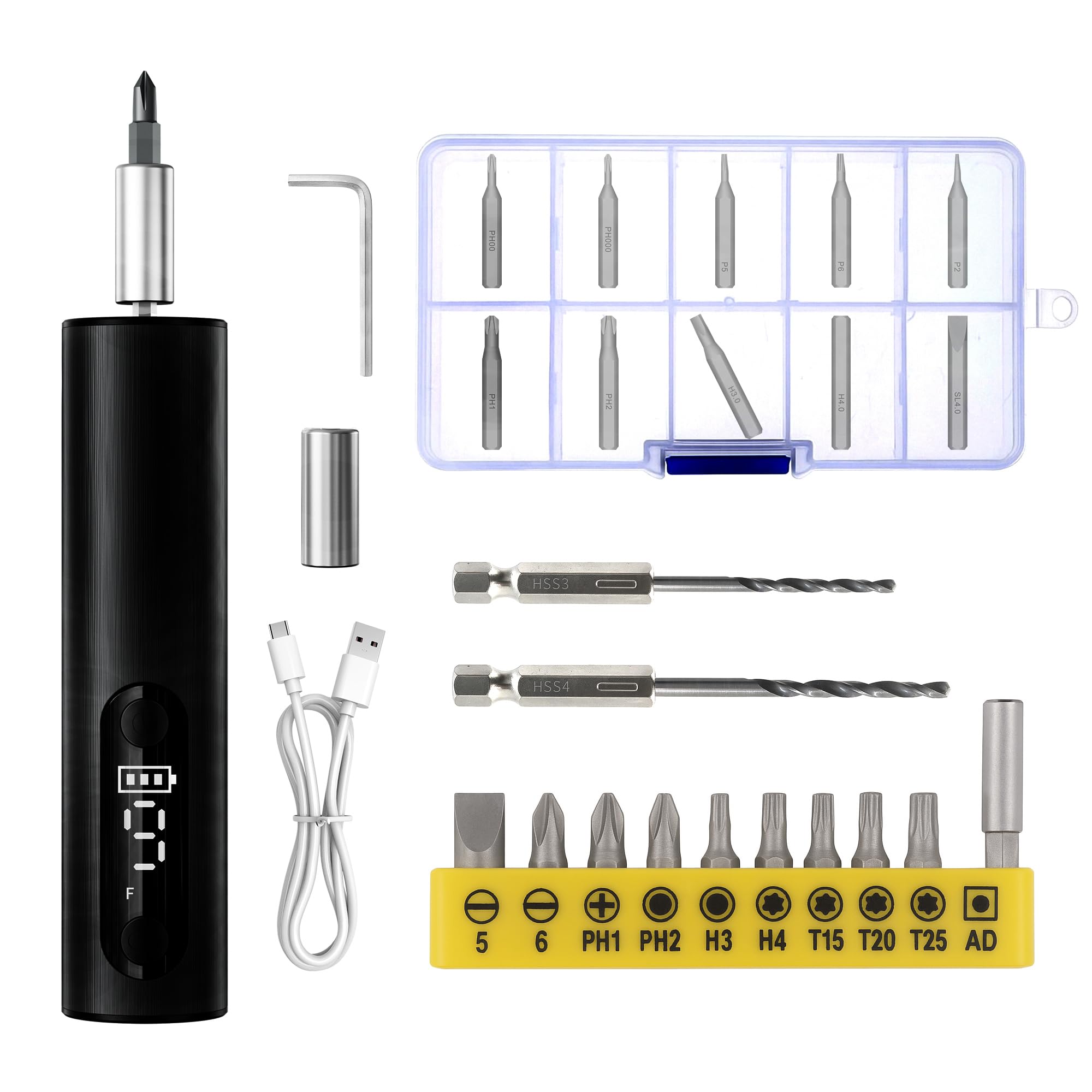 Wireless Charging Electric Screwdriver Set -Cordless Stick Precision Drill with Magnetic Bits for Electronics Phone Watch Repair DIY