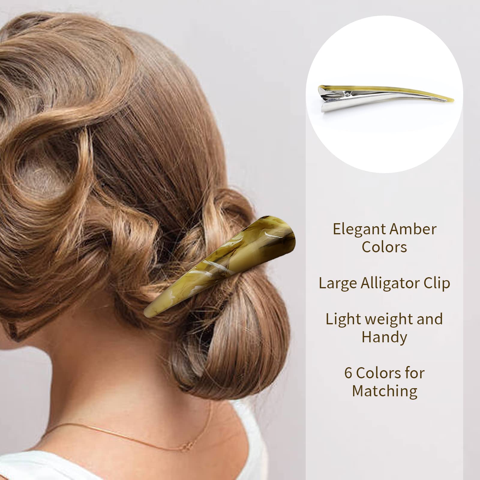 Dizila 6 Pack 5.5 Inch Long Big Acrylic Alligator Hair Clips for Styling Non Slip Metal Duckbill Clips Barrettes Hairpins Ponytail Holders Bun Horn Clamps Accessories for Women Girls - Image 3