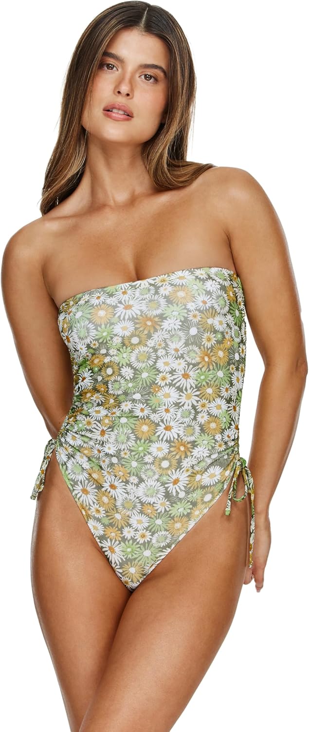 Gottex Flirtt Bandeau One Piece- Floral Mesh Fabric, Adjustable Sides & Straps, Removable Soft Cups, Front & Back Lining