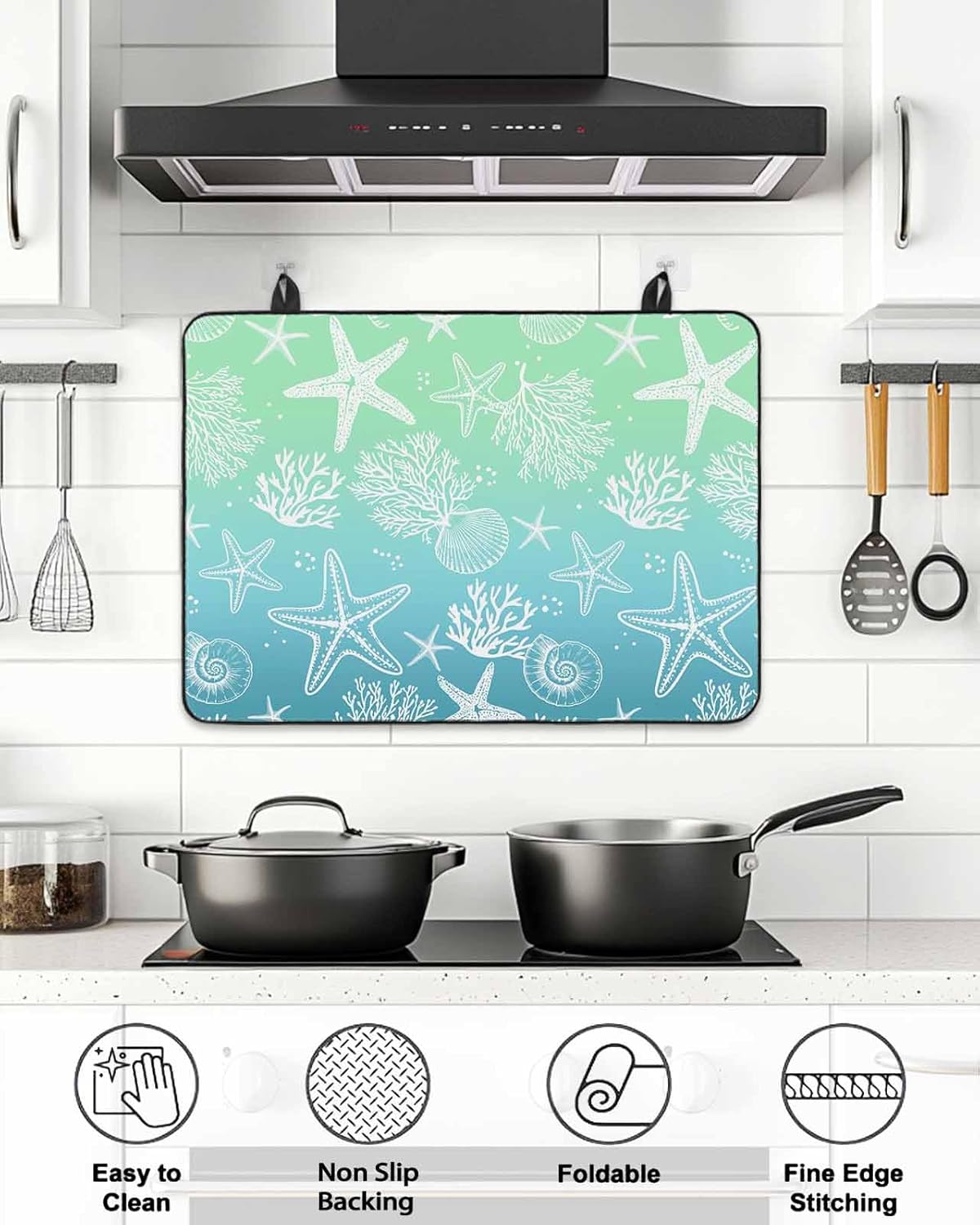 Stove Top Cover Coral Starfish Stove Cover for Electric Stove Top Ombre Blue Geen Shell Marine Life Glass Cooktop Covers Anti-Slip Mat Heat Resistant Countertop Protector Kitchen Decor 28.5"x20.5"
