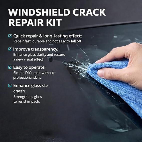 3PCS Car Windscreen Repair Kit,Car Windscreen Chip & Crack Repair Kit,Min Quick Fix with Glass Repair Fluid,Glass Scratch Remover for All Crack Types,Windshield Repair Tool with Glass Repair Fluid