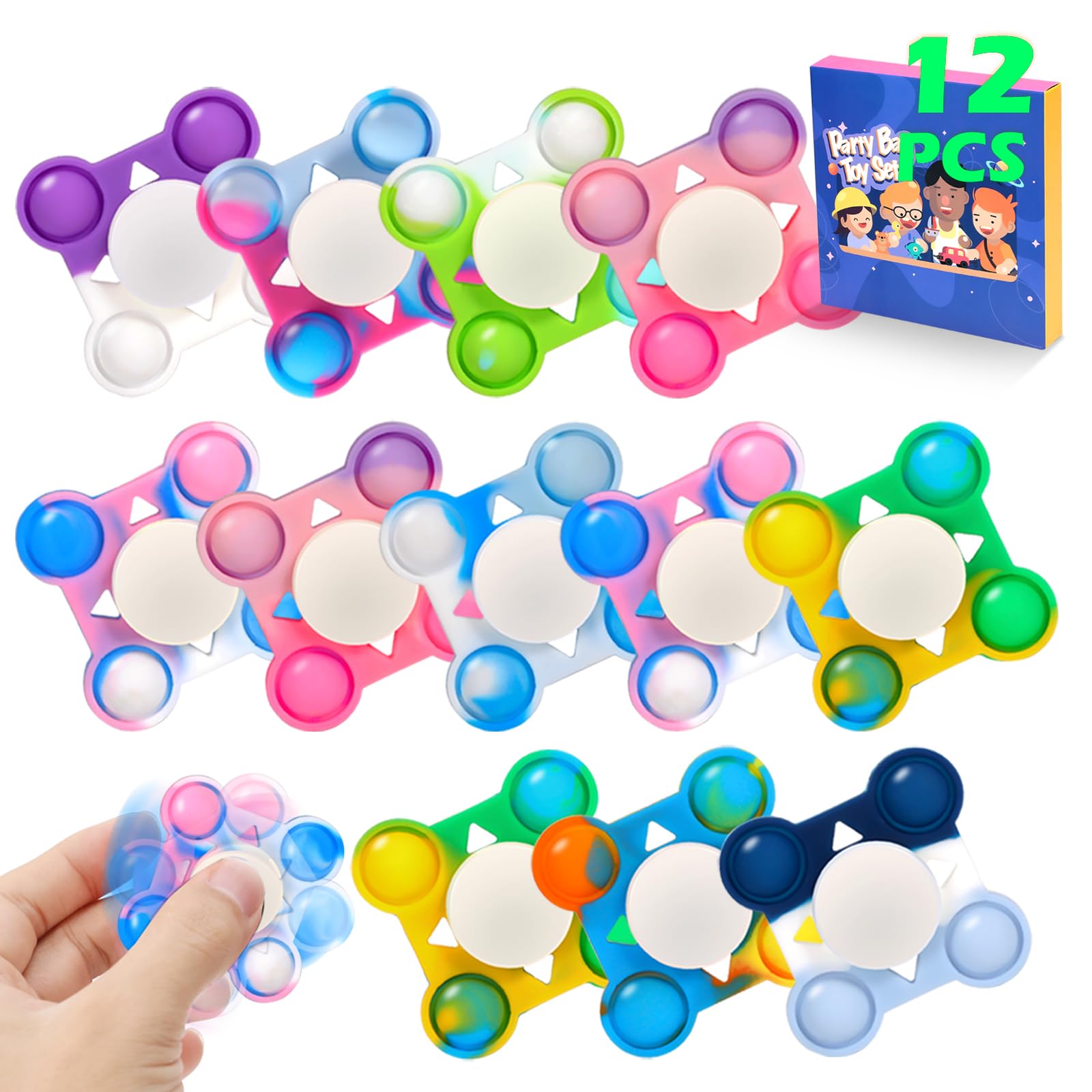 12 PCS Fidget Spinners Sensory Pop Fidget it Toys Party Bag Fillers Easter Gifts for Kids Adults Stress Relief Hand Spinner
