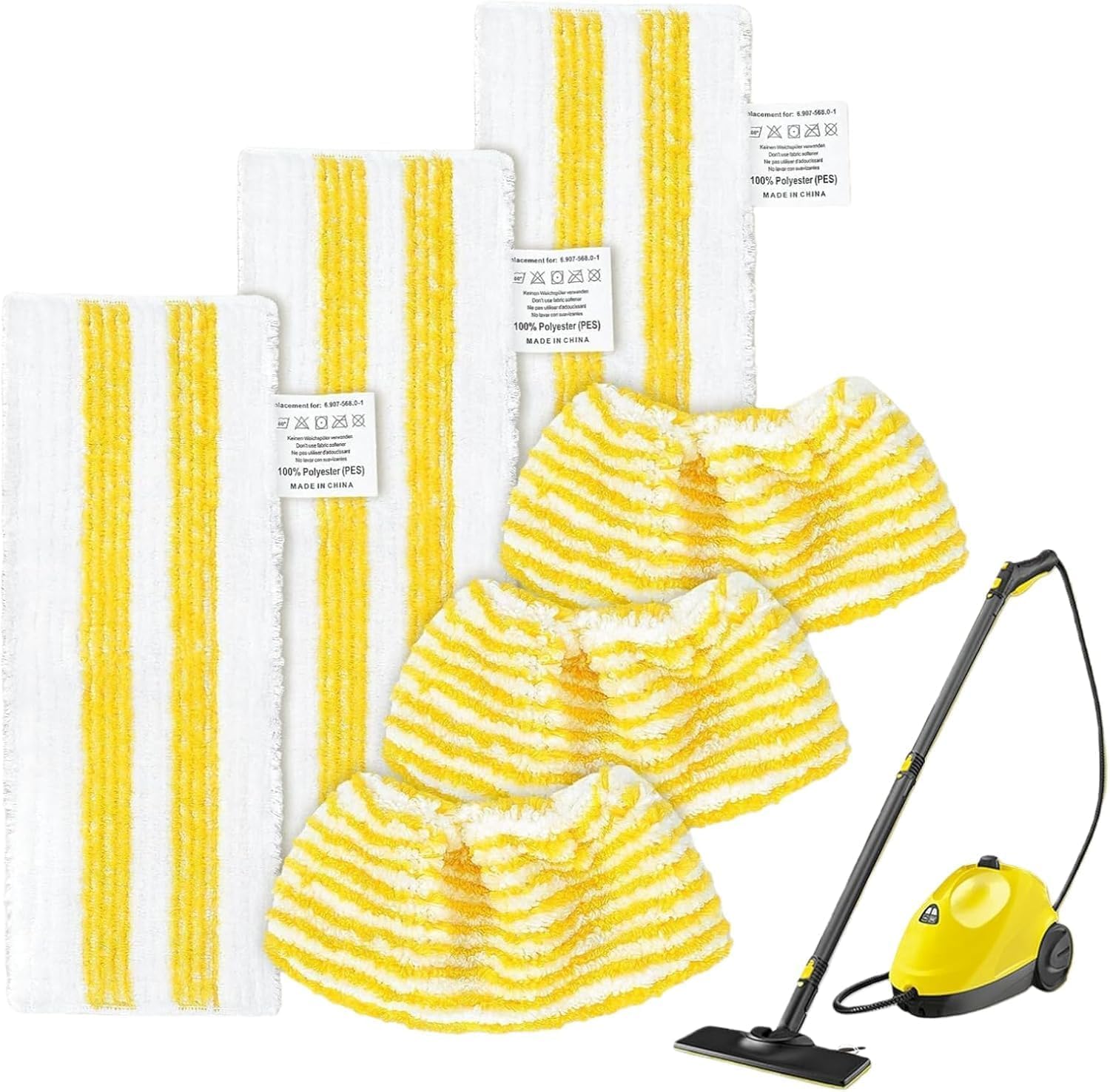 6 Pack ​​for Karcher EasyFix microfibre floor cloths, with Karcher EasyFix SC3, SC4, SC5 Steam Cleaner, Washable and Reusable Microfibre Pads (Yellow-3+3)