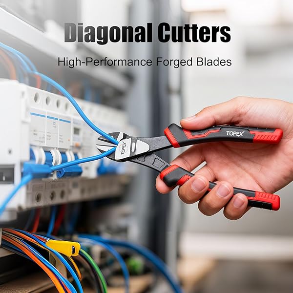TOPEX 4 Piece Pliers Set with Ergonomic Non-Slip Handle (190 mm Diagonal Cutters, 200 mm Combination Pliers, 200 mm Long Nose Plier, 250 mm Water Pump Plier) for Demanding Tasks & Home Use - 4