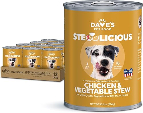 Dave's Pet Food Stewlicious - Alimento húmedo para perros sin granos (pollo y verduras en salsa), fabricado en Estados Unidos naturalmente