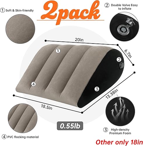 Miniatura 3 de Paquete de 2 almohadas inflables portátiles de cuña, posicionador corporal para apoyo al sueño, almohada de viaje ajustable, almohada ligera de